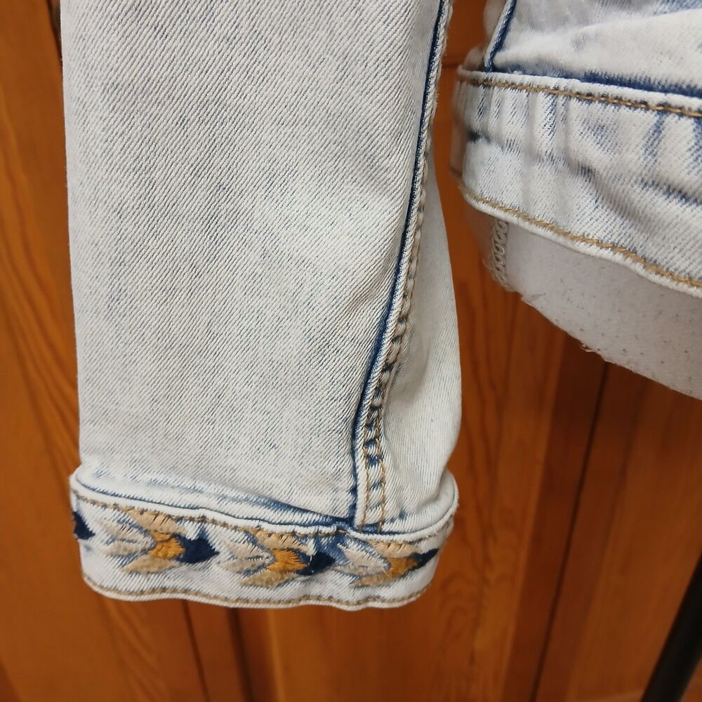 Driftwood Embroidered Trucker Denim Jean Jacket XL Acid Lite Wash Western Aztec - Picture 4 of 11